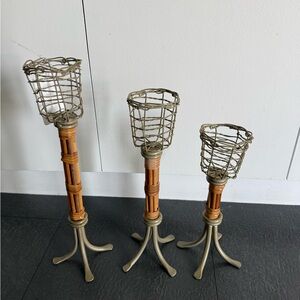 Elegant Woven Candle Holders - Set of 3